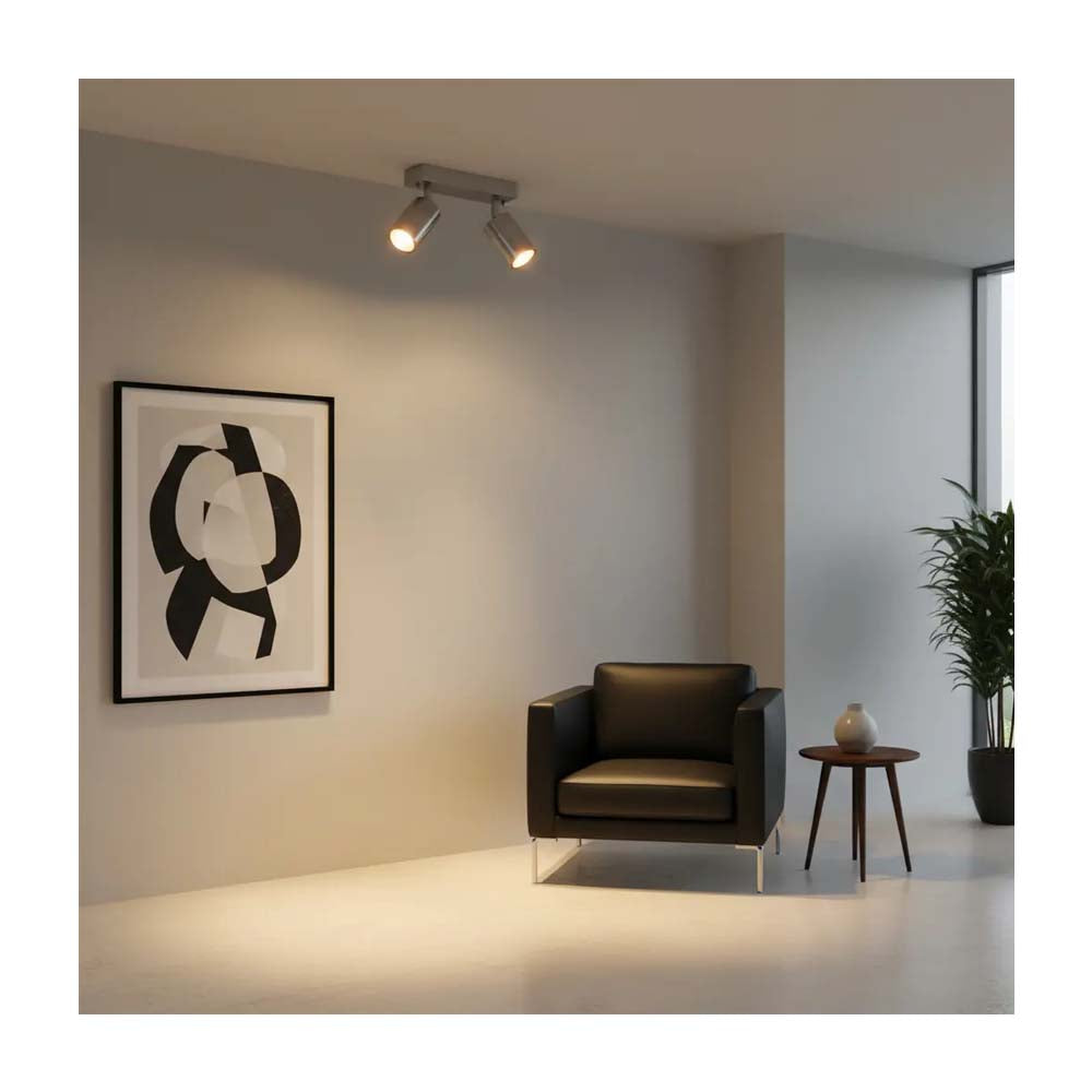 LUMINARIO RESIDENCIAL PARA INTERIOR A TECHO PLATA 70W/2XGU10 IP44 BASE GU10 NO INCLUIDA