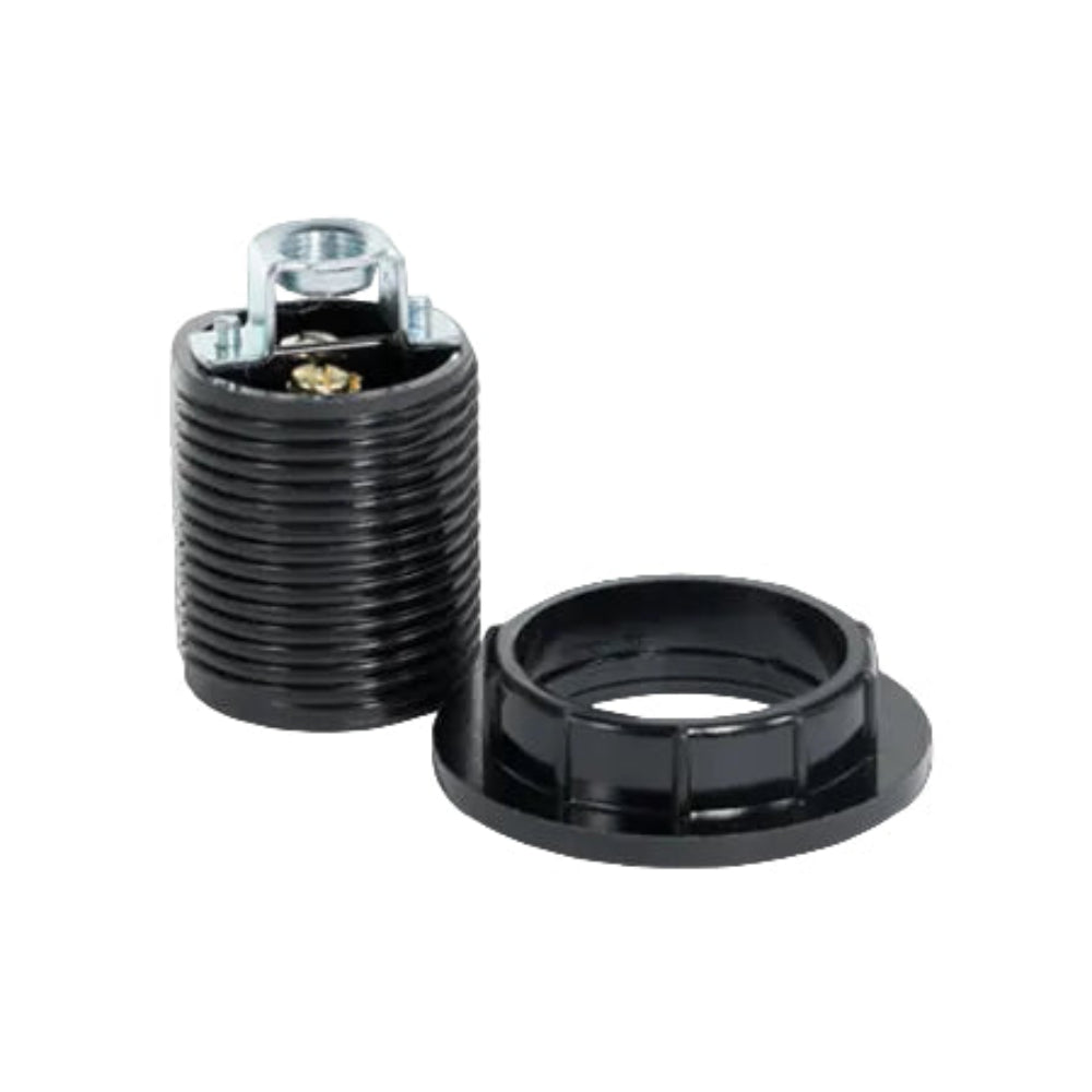 PORTALAMPARA DESNUDO CONTRATUERCA CON TORNILLOS E26 250V NEGRA