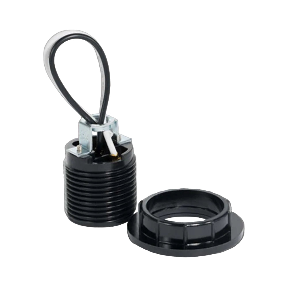 PORTALAMPARA DESNUDO CONTRATUERCA CON CABLES E26 NEGRO