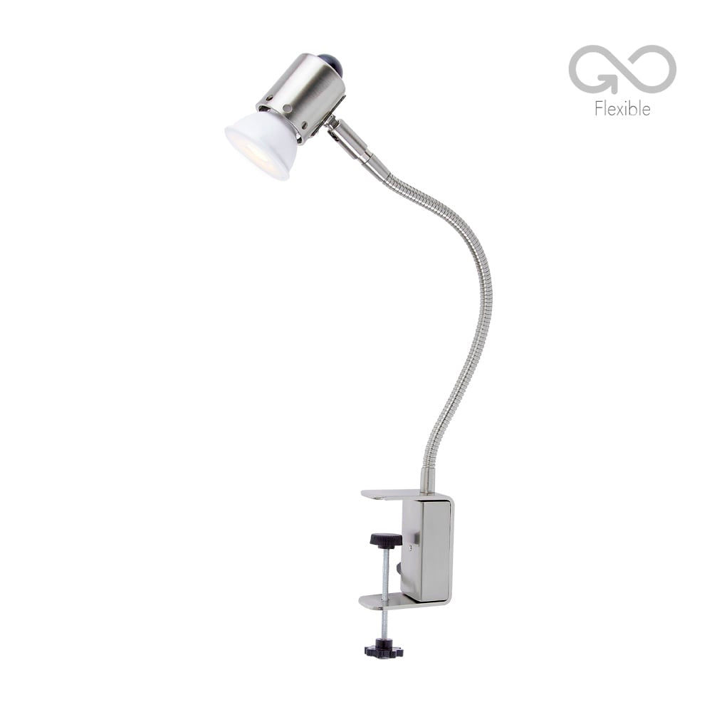 LÁMPARA DE ESCRITORIO TECNOLITE CON ABRAZADERA 6W LUZ SUAVE CÁLIDA FLEXIBLE FOCO GU10 INCLUIDO