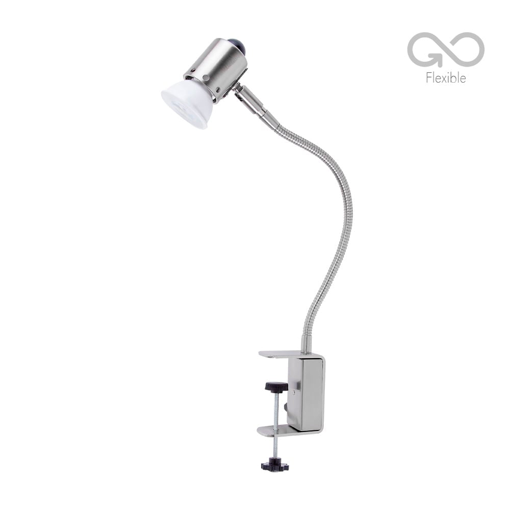 LÁMPARA DE ESCRITORIO TECNOLITE CON ABRAZADERA 6W LUZ SUAVE CÁLIDA FLEXIBLE FOCO GU10 INCLUIDO