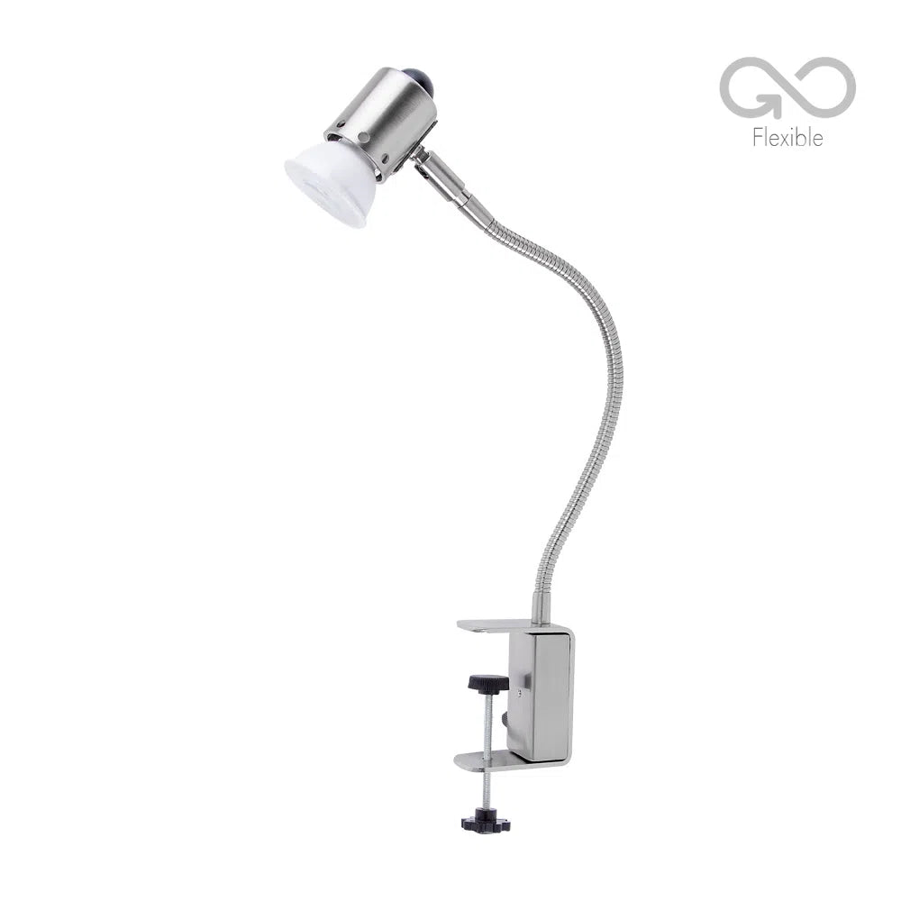 LÁMPARA DE ESCRITORIO TECNOLITE CON ABRAZADERA 6W LUZ SUAVE CÁLIDA FLEXIBLE FOCO GU10 INCLUIDO