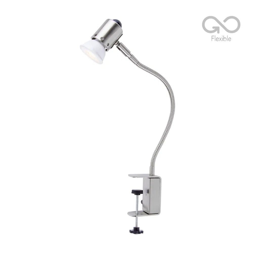 LÁMPARA DE ESCRITORIO TECNOLITE CON ABRAZADERA 6W LUZ SUAVE CÁLIDA FLEXIBLE FOCO GU10 INCLUIDO