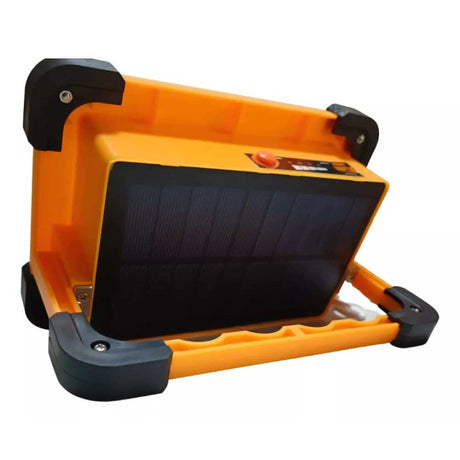 REFLECTOR AMARILLO CON CELDA SOLAR 100W 65000K  3 INTENSIDADES DE LUZ  ESTOBO ROJO AZUL MLESSO
