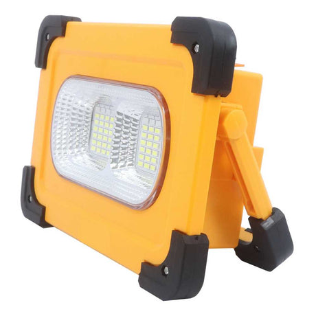 REFLECTOR AMARILLO CON CELDA SOLAR 50W 65000K  3 INTENSIDADES DE LUZ  ESTOBO ROJO AZUL MLESSO