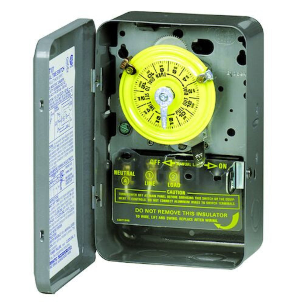 TEMPORIZADOR MECANICO 24HRS. 120VCA. INTERVALO DE 1HR. SPST CON CAJA METALICA PARA INTERIOR INTERMATIC