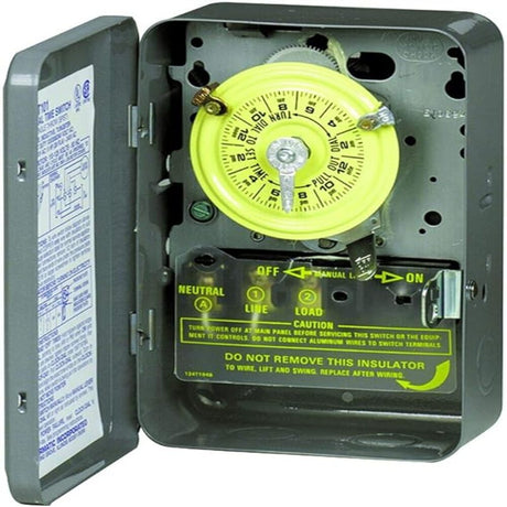 TEMPORIZADOR MECANICO 24HRS. 120VCA. INTERVALO DE 1HR. SPST CON CAJA METALICA PARA INTERIOR INTERMATIC