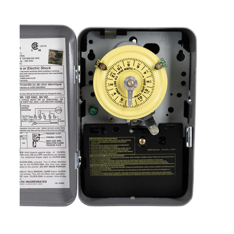 TEMPORIZADOR MECANICO 24HRS. 208-277VCA. INTERVALO DE 1HR. DPST CON CAJA METALICA PARA INTERIOR INTERMATIC