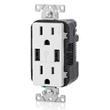 RECEPTACULO DUPLEX DECORA TAMPER RESISTANT 2 PTOS USB 3.6A 15A 125V 2P3H BCO S/ PLACA