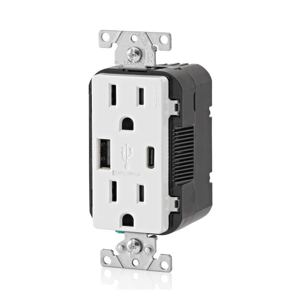 RECEPTACULO DUPLEX DECORA TAMPER RESISTANT PTOS USB A/C 3.6A 15A 125V 2P3H BCO S/ PLACA