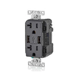RECEPTACULO DUPLEX DECORA TR 2 PTOS USB 3.6A 20A 125V 2P3H NEGRO ***HAE***