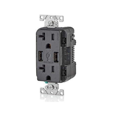 RECEPTACULO DUPLEX DECORA TR 2 PTOS USB 3.6A 20A 125V 2P3H NEGRO
