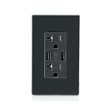 RECEPTACULO DUPLEX DECORA TR 2 PTOS USB 3.6A 20A 125V 2P3H NEGRO ***HAE***