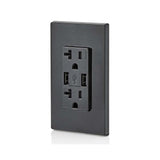RECEPTACULO DUPLEX DECORA TR 2 PTOS USB 3.6A 20A 125V 2P3H NEGRO ***HAE***