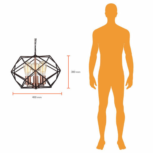 LUMINARIA COLGANTE NEGRO/COBRE 3 X 60 W CABANNA II *** EXHIBIDO ****** HAE ***