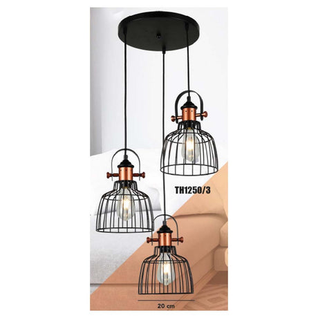 LUMINARIA COLGANTE COLOR NEGRO/COBRE 3 X 60 W AUREA TECNOLITE HOME *** HA. LUMI ***