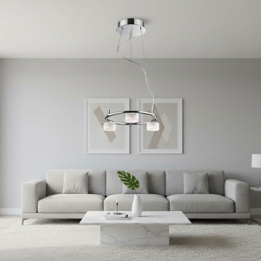 LUMINARIO COLGANTE TECHO LED 3X4W/127V. LINEAL CROMO PANTALLA CRISTAL *** PRODUCTOS CON EXIST. NAVE 7 ***