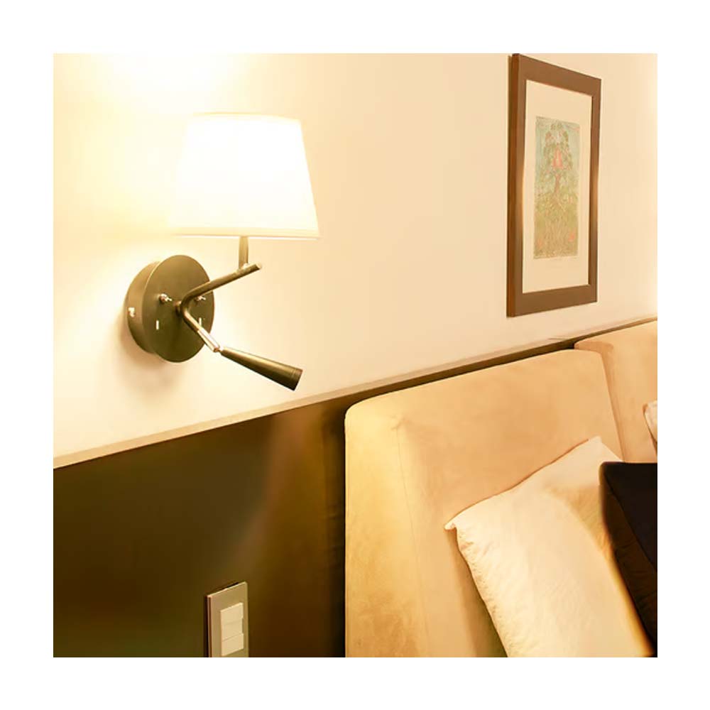LAMPARA DE PARED CON LUZ DE LECTURA LED 1.5 W MAX. 60 W BASE E27 LUZ SUAVE CALIDA PUERTOS USB PARA DISPOSITIVOS SOBREPONER
