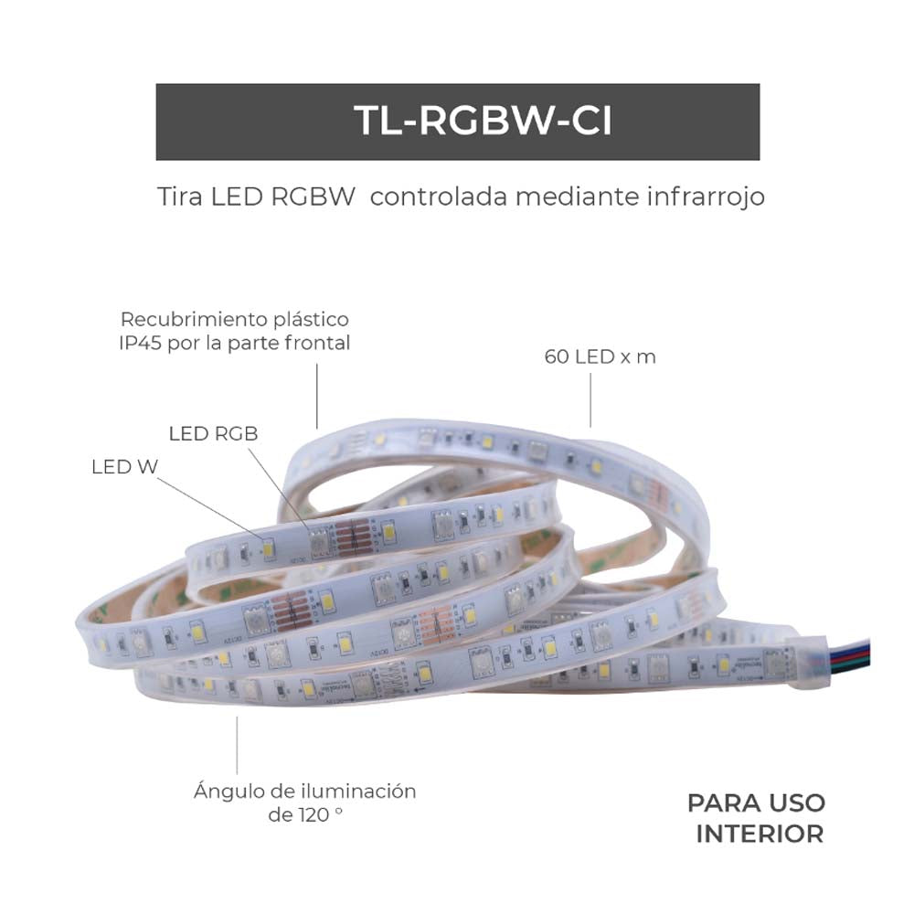 TIRA LED RGBW 5 METROS CONTRALDA MEDIANTE INFRAROJO MCA TECNOLITE ***HAE 2024***