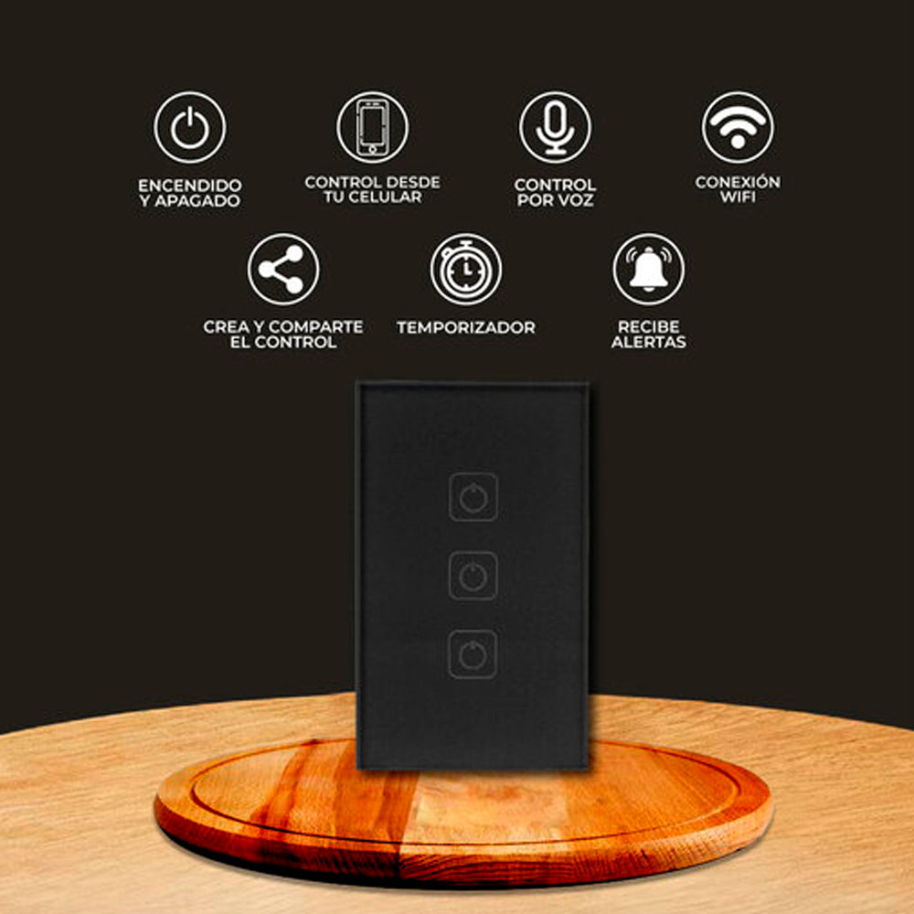 APAGADOR INTELIGENTE ***NEGRO*** CREATOR III 3 BOTONES  EMP 0.3W100-240V (REQUIERE CABLE NEUTRO)