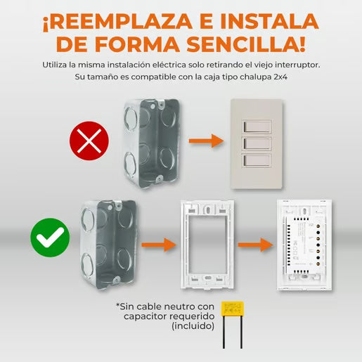 APAGADOR INTELIGENTE TACTIL WIFI 1 CIRCUITO SIN CABLE NEUTRO COMPATIBLE CON APP MOVIL Y ASISTENTES DE VOZ TSWIM1MVBTCWSN