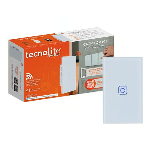 APAGADOR INTELIGENTE TACTIL WIFI 1 CIRCUITO REQUIERE CABLE NEUTRO COMPATIBLE CON APP MOVIL Y ASISTENTES DE VOZ TSWIM1MVBTCW