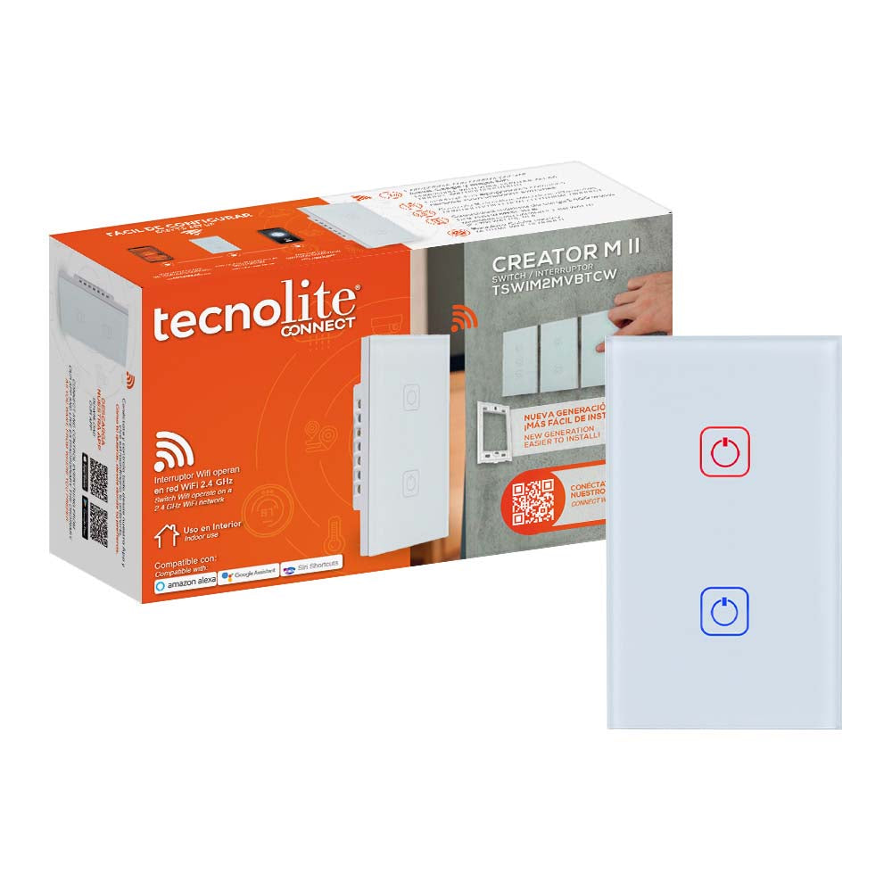 APAGADOR INTELIGENTE ***BLANCO*** CON 2 BOTONES, CREATOR II CONEXIÓN WIFI (REQUIERE CABLE NEUTRO)