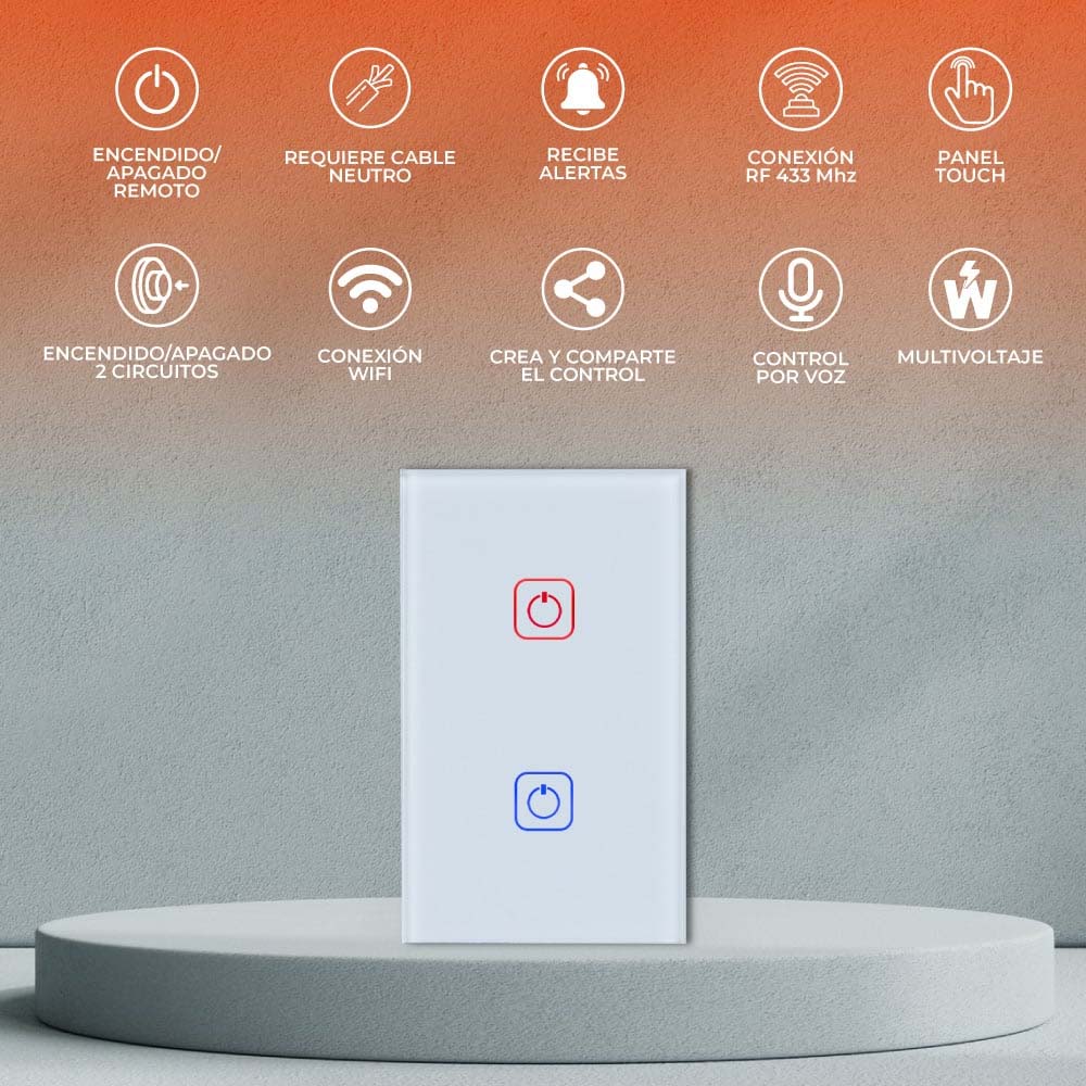 APAGADOR INTELIGENTE ***BLANCO*** CON 2 BOTONES, CREATOR II CONEXIÓN WIFI (REQUIERE CABLE NEUTRO)