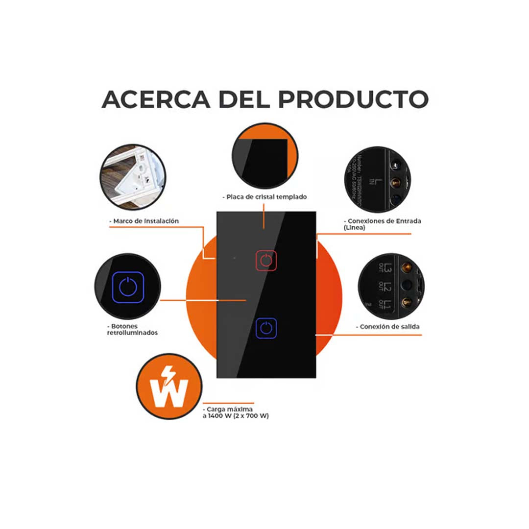 INTERRUPTOR 2C WIFI S/NEUTRO COLOR NGRO