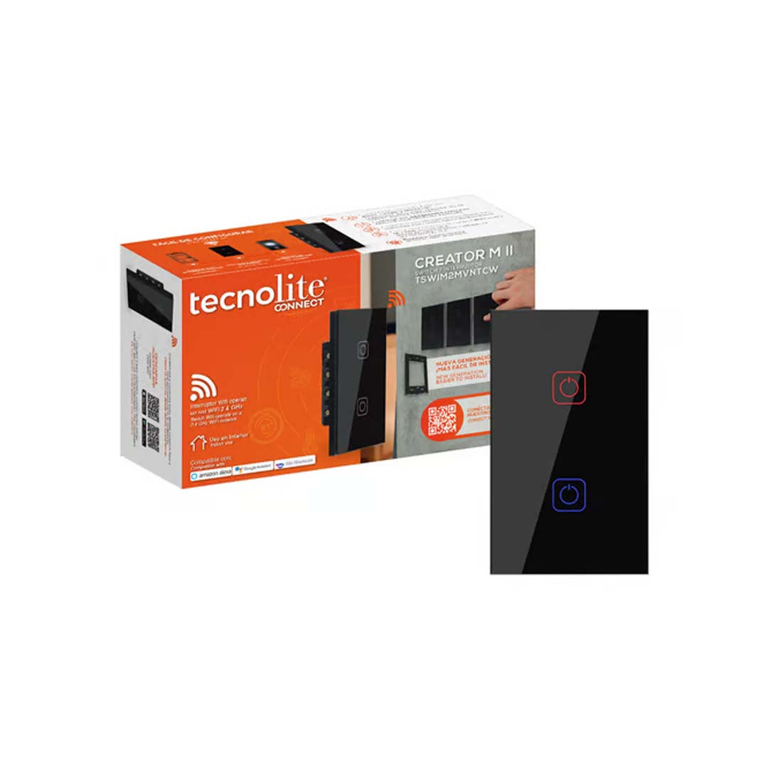 INTERRUPTOR 2C WIFI C/NEUTRO COLOR NGRO TECNOLITE
