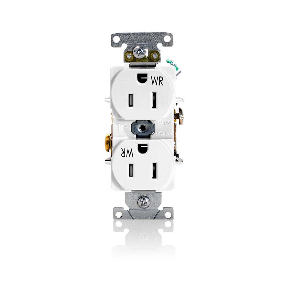RECEPTACULO DUPLEX TAMPER RESISTENTE AL AGUA 15A 125V BLANCO LEVITON