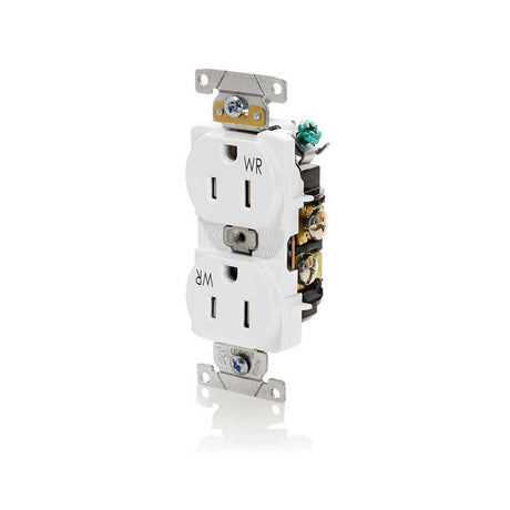 RECEPTACULO DUPLEX TAMPER RESISTENTE AL AGUA 15A 125V BLANCO LEVITON