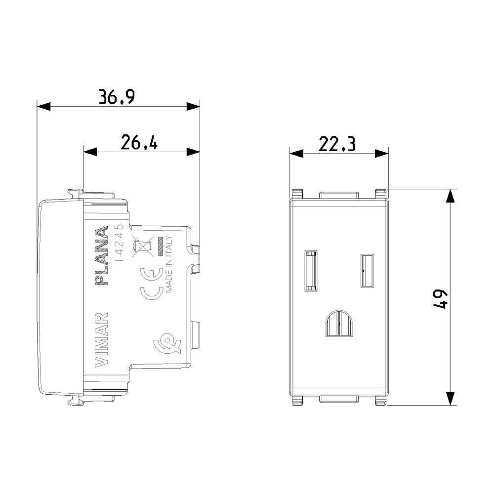 TOMACORRIENTE 2P+T 15A/127V. 1 MOD. USA SILVER PLANA VIMAR
