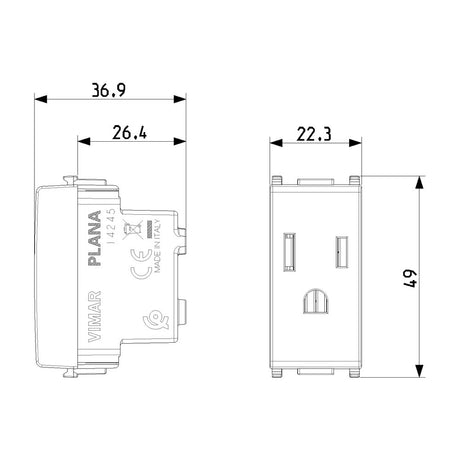 TOMACORRIENTE 2P+T 15A/127V. 1 MOD. USA SILVER PLANA VIMAR