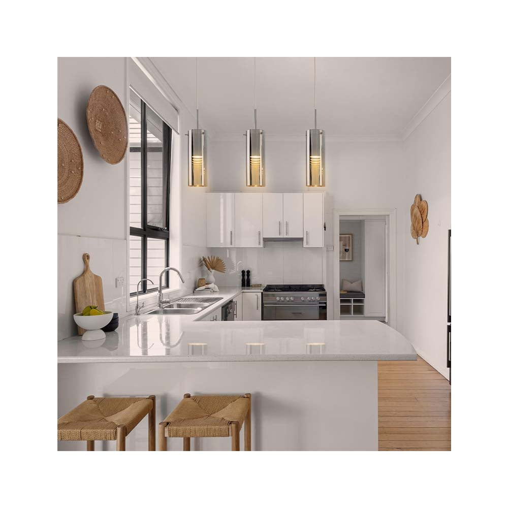 LÁMPARA COLGANTE DE 3 LUCES CALUX 105W 127V 3XGU10 ACABADO CROMO-CRISTAL