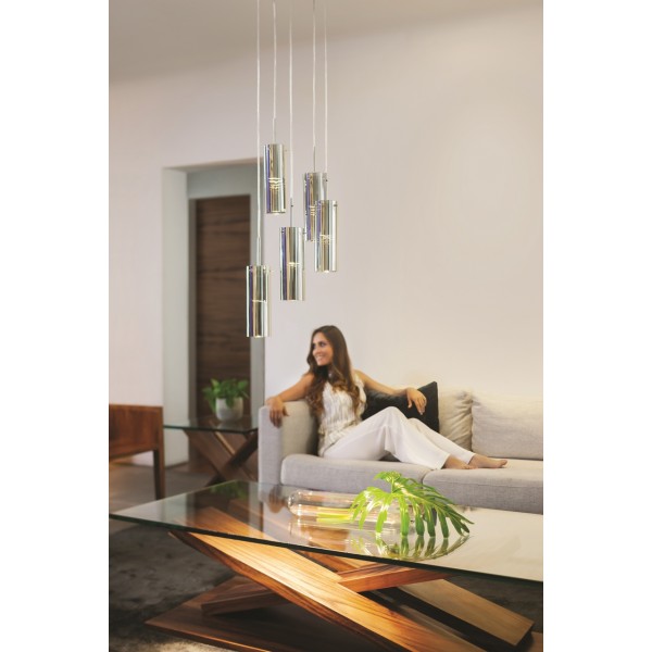 LÁMPARA COLGANTE DE 5 LUCES CALUX 175W 127V 5XGU10 ACABADO CROMO/CRISTAL