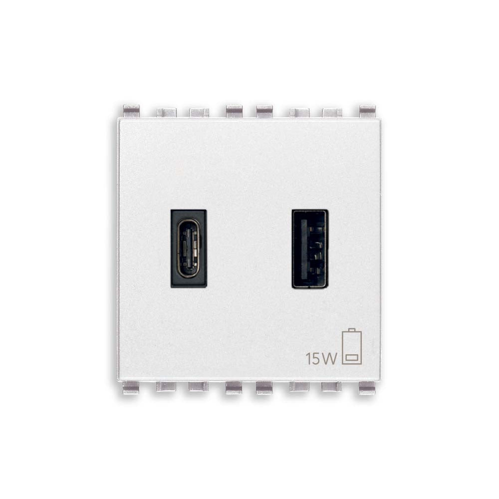 UNIDAD ALIMENTACION USB 5V.  2.1A. 2 MOD. 120-230V. BLANCO EIKON VIMAR