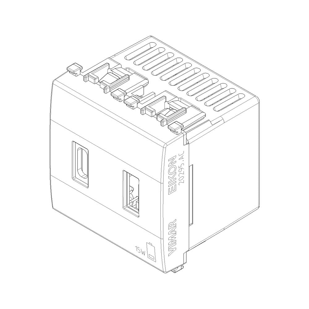 UNIDAD ALIMENTACION USB 5V.  2.1A. 2 MOD. 120-230V. BLANCO EIKON VIMAR