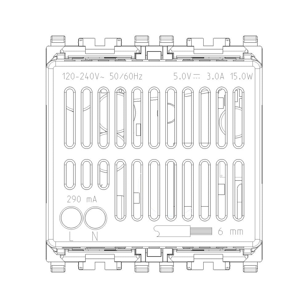 UNIDAD ALIMENTACION USB 5V.  2.1A. 2 MOD. 120-230V. BLANCO EIKON VIMAR