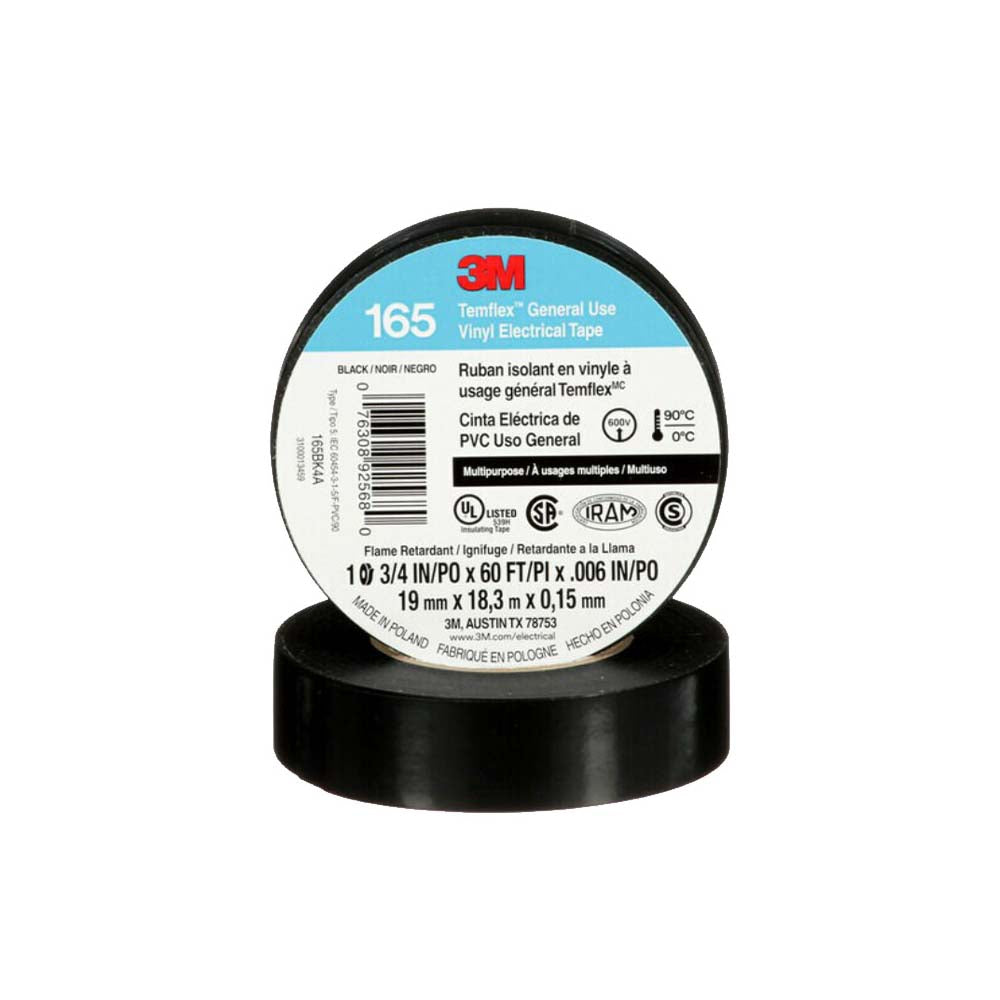 PAQUETE DE 10 CINTAS ELECTRICAS TEMFLEX 165 NEGRO 3M