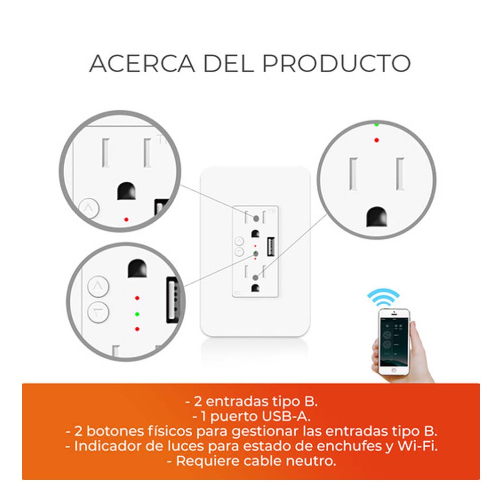 ENCHUFE WIFI 2 SALIDAS .5W 100-240VCA