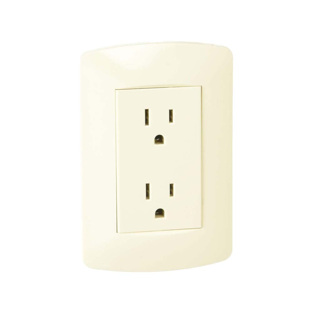 TOMA DUPLEX POLARIZADA C/TIERRA UN CUERPO 15A/125V. MARFIL C/PLACA