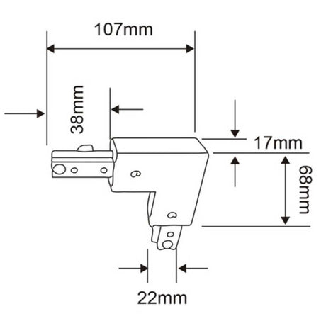 CONECTOR ESCUADRA TECNOLITE PARA RIEL DE SPOT TRES HILOS SATINADO