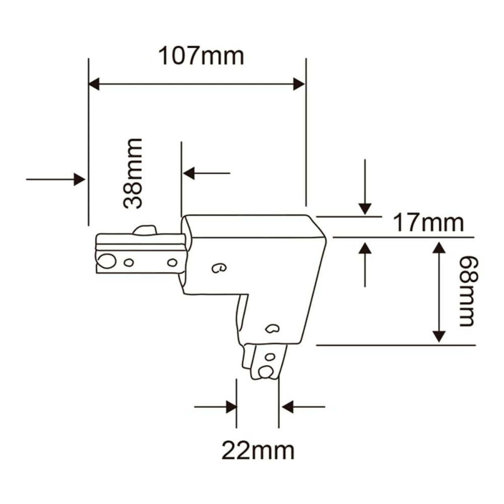 CONECTOR EN L / CODO PARA RIEL DE SPOT COLOR BLANCO 3 HILOS