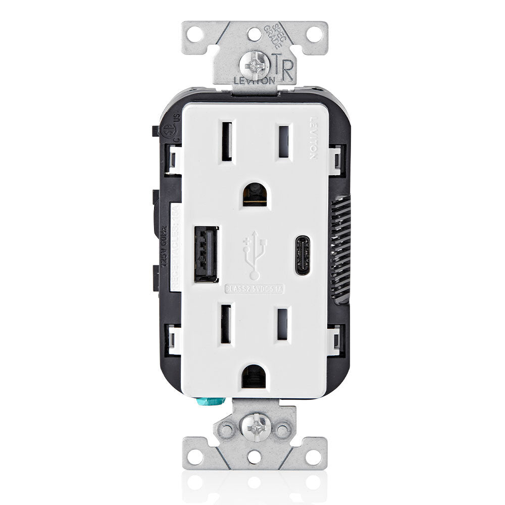 CONTACTO DUPLEX CON CARGADOR USB TIPO A Y C 15A. BLANCO LEVITON *** OFRECER 005-T5633-00E ***