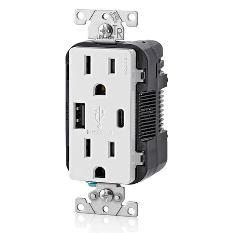 CONTACTO DUPLEX CON CARGADOR USB TIPO A Y C 15A. BLANCO LEVITON