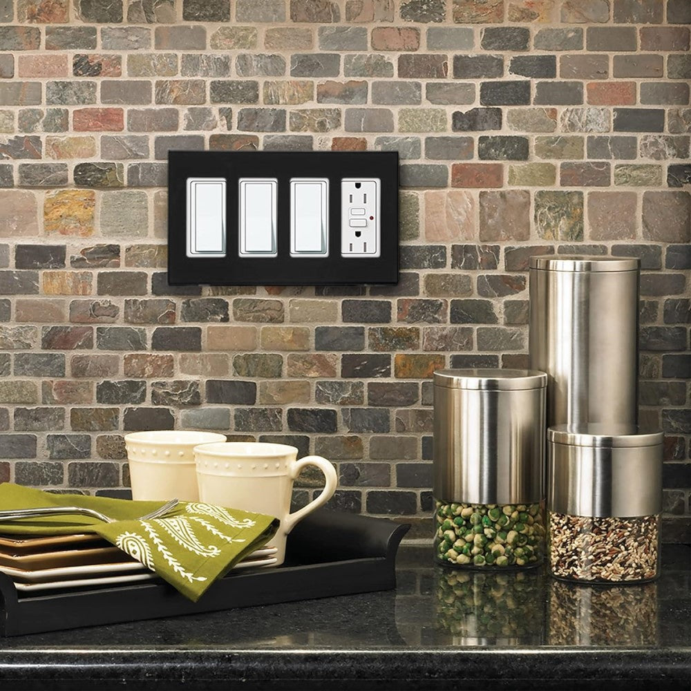 PLACA DECORA PLUS 4 UNIDADES NEGRA MCA LEVITON