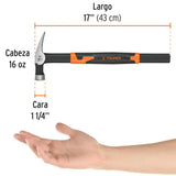 MARTILLO TUBULAR PARA CIMBRA 16OZ UÑA RECTA MANGO ACERO  MCIM-16