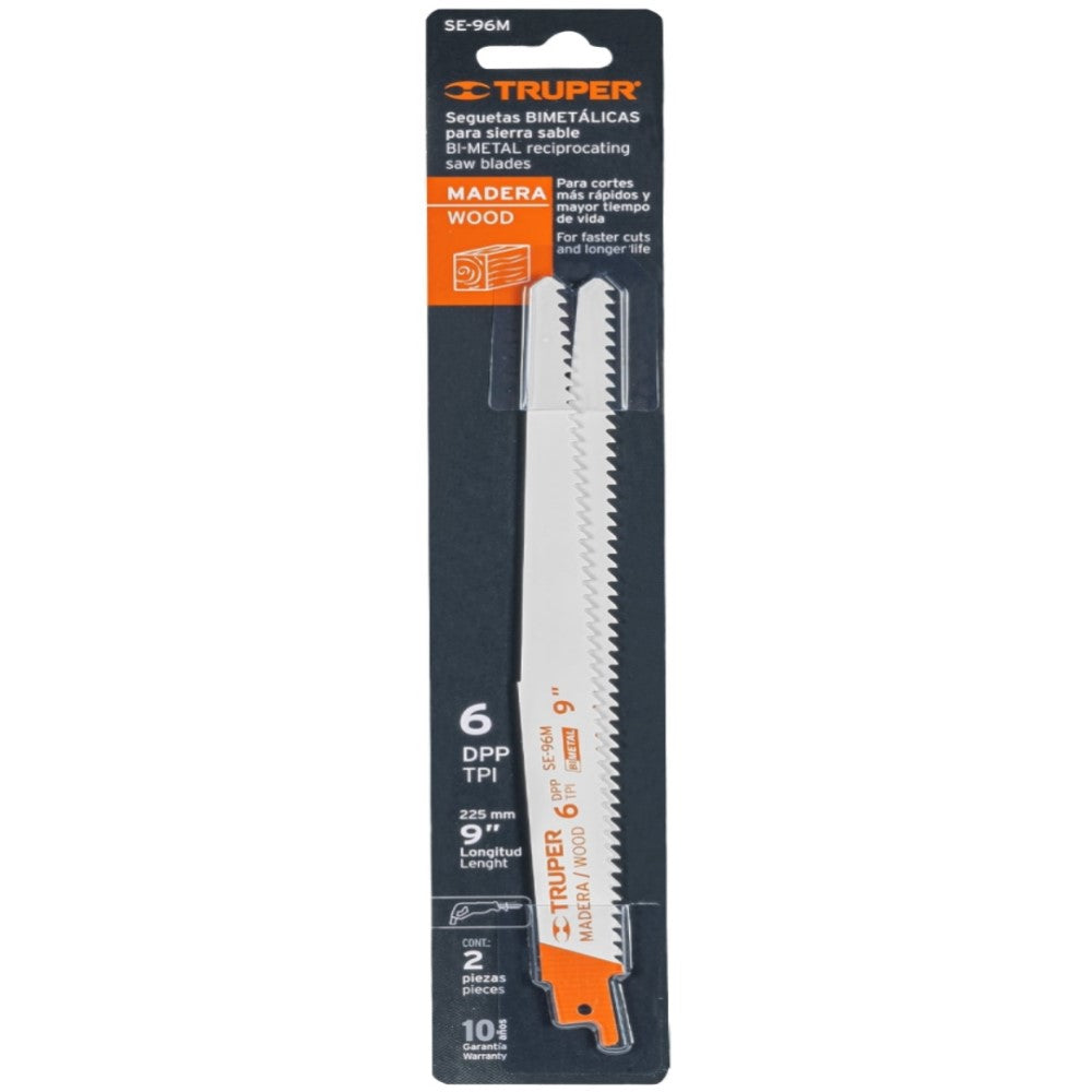 SEGUETA SIERRA SABLE 9" 6 DPP CONICA PARA MADERA 2 PZAS HERRAMIENTAS TRUPER