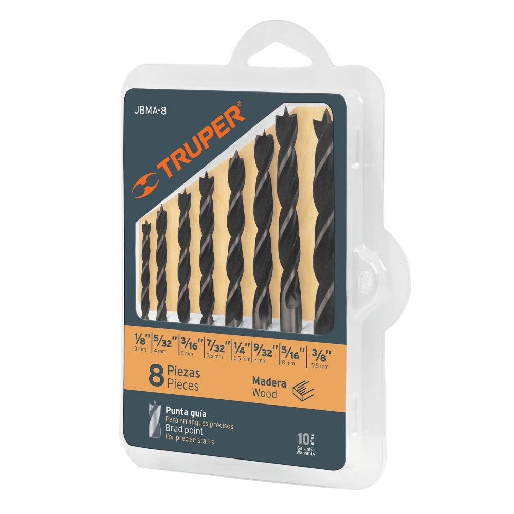 JUEGO 8 BROCAS CON PUNTA CENTRADORA PARA MADERA JBMA-8 11338 TRUPER